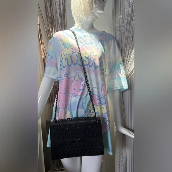 Foley + Corinna Black Spiked Studded Shoulder Bag Spikes Punk Goth - Picture 8 of 17